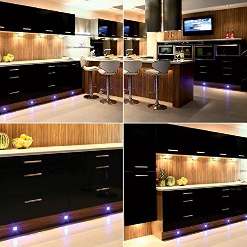 Set of 10, 15mm Blue LED Decking / Deck / Plinth Lights (high quality stainless steel lights - ideal for kitchen plinths, patio lighting, stairs, etc)
