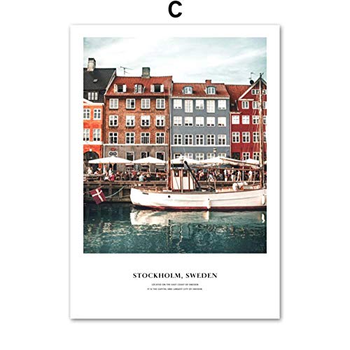 TDCQ Edificio Sea Ferris Wheel Bird Landscape Wall Art Canvas Painting Nordic Posters and Prints Wall Pictures For Living Room Decor YC, 50x70cm