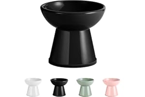 BATITIE Ceramic Elevated Cat Water Bowl - Raised Cat Bowl With Non Slip Rubber Strip - Extra Wide Large Cat Food Dish - Cat Feeding Bowls Whisker Friendly - Microwave and Dishwasher Safe - 6.3 inch - 18.5 oz