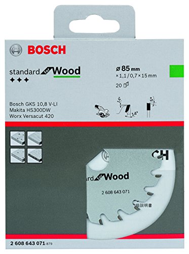 Bosch Kreissägeblatt Optiline Holz, 85 x 15 x 1,1 mm, Zähnezahl 20, 1 Stück, 2608643071 - 2