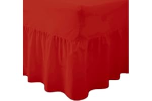 AmigoZone Plain Pollycotton Valance Fitted Sheet Or Pillow Pair Cases (Super King, Red)