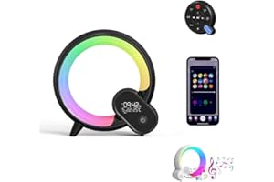 Bammare LED Nachttischlampe Lichtwecker, Wake Up Light Smart Wecker Simuliert, APP Steuerung Sonnenaufgang Bluetooth Lautsprecher, 16 Mio. Nachtlicht 256 Lichtmuster, Schwarz