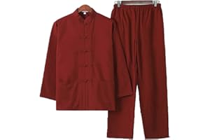 ZHOUXIAO Chinois Traditionnel Manches Longues Tang Costume Kung Fu Uniforme Chemise pour Hommes Kung Fu Veste Pantalon, Coton Pur Tai Chi Uniforme, Hanfu Kung Fu Wing Chun Ch