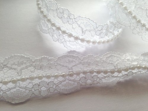 Vintage Stil, mit Spitze und Perlen, Band Bridal Wedding Meterware, 20 mm weiß - 2