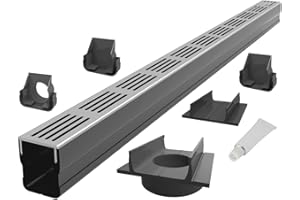 'S'LON Design Entwässerungsrinne Set 8.00 m | Aluminium Grau | Typ 65x60 (Slimline Entwässerungsrinnen)