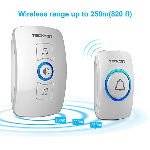 TeckNet Funk Türklingel Kit, Schnurlose Türklingel, 250m Reichweite, Plug In für Die Steckdose, Klingel und Klingelknopf Mit LED Anzeige - 2