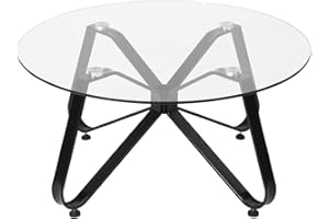 HOMY CASA Table basse ronde en verre trempé, style nordique minimaliste, table d'appoint moderne avec base en fer noir pour la maison, le salon, la terrasse, le jardin (80 x 80 x 40 cm)