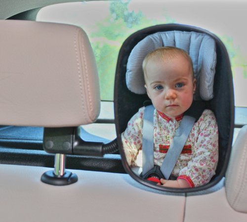 BebiVista Babyschalenspiegel – Rückspiegel (175 x 110mm) um Babys in Babyschalen oder Reboardern zu beobachten – hochwertiges Sicherheitsglas – optimaler Blickwinkel durch einzigartige solide Befestigung seitlich der Kopfstütze – Made in Germany - 2