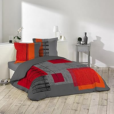 Douceur d'Intérieur Parure de Lit 2 personnes - Housse de Couette + 2 Taies - 220 x 240 cm Imprimé Quadro