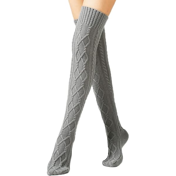 Wol Gebreide Dijsokken SherryDC Dames Kabel Gebreide Dijen Hoge Boot Sokken Extra Lange Winter Kousen Beenwarmers, 1-wit, Eén Maat Warmte Sokken