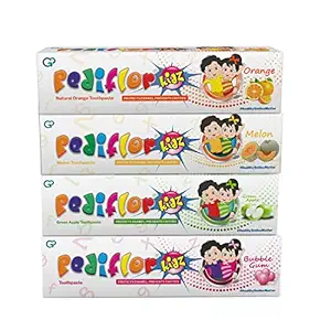 PediflorKidz Combo Toothpaste (Pack of 4 - Bubble Gum, Green Apple, Natural Orange and Melon flavour)