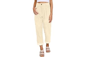 CheChury Pantaloni da Donna in Velluto a Coste Pantaloni Casual a Gamba Dritta a Vita Alta Donna Pantaloni Larghi Cotone Pantalone Vita Alta Tinta Unita da Donna Pantaloni Moda con Tasche