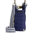 WanderFull Original HydroBag | Quilted Water Bottle Holder with Strap | Tote Bottle Carrier Crossbody Bag with Pockets, Matte Navy, normal, Casual