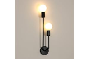 Riserva Vägglampa inomhus svart, E27 vägglampa industriell stil, väggbelysning med 2 lampor modern metall för sovrum, vardags