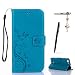Produktbild Wiko Pulp 4G Hülle, Wiko Pulp 4G Schutzhülle, Alfort 3 in 1 Lederhülle Fashion Design Premium PU Leder Hohe Qualität Tasche Case Cover Kasten Abdeckung Wallet für Wiko Pulp 4G 5.0" Smartphone Funktion Standfunktion Unterstützte Telefone und Magnetverschluss mit Schmetterling ( Blau ) + Alfort Schwarz Stylus Pen + Netter Staub Stecker
