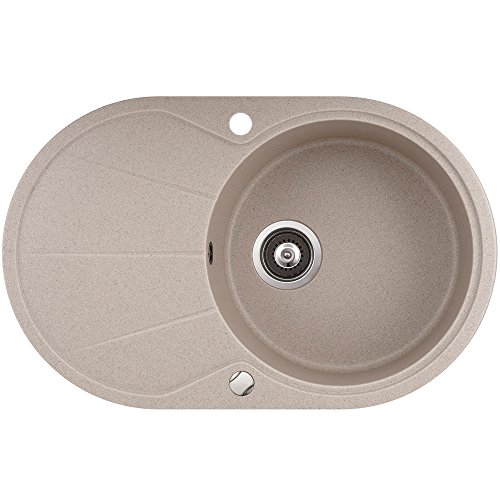 Spüle Granitspüle Küchenspüle Einbauspüle Auflage 780 x 500 mm große Ablage Spülbecken + Drehexcenter + Siphon (Beige (111))