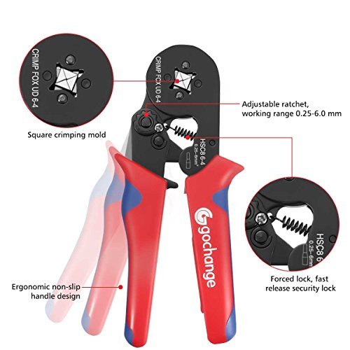 0.25-6.0mm² Selbstjustierende Draht-Ferrule Crimpzange Set, GOCHANGE Zwinge Klemmzange Abisolierzange Automatisches Crimpwerkzeug für isolierte, unisolierte Drahtseil-Ratschenkabelschuhe - 3