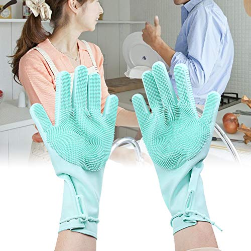Preisvergleich Produktbild asterisknewly Abwaschhandschuhe Wiederverwendbare Silikonhandschuhe Handschuhe mit Abwaschbürsten Abwaschhandschuhe für Reinigung, Haushalt, Geschirrspülen, Waschen des Autos