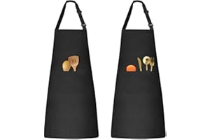 LUKDUNG Fartuch kuchenny dla kobiet i mężczyzn, 2 sztuki, regulowany fartuch kuchenny z 2 kieszeniami, fartuch kuchenny do kuchni, restauracji, kawiarni, prac domowych, czarny, czarny, jeden rozmiar
