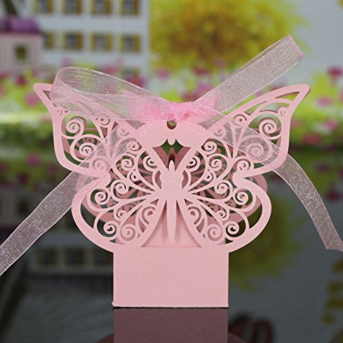 Anself 20St Laserschnitt Schmetterling Hochzeit Geschenkbox DIY Bonbon-Box mit Farbband - 8