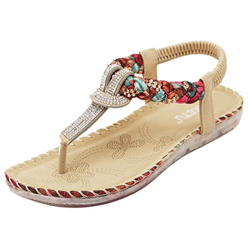 2018 Newest Women Sandals, Women Bohe Rhinestone Fashion Flat Large Size  Casual Sandals Beach Shoes