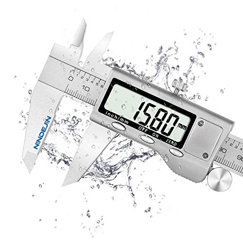 NINDEJIN - Calibre digital de 150 mm con tornillo de bloqueo, calibre de acero inoxidable de 6 pulgadas para distancias y diámetros