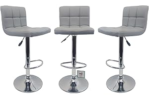 MILLIES DESIGN Set of 3 matching MODENA Bar Stools Set with Backrest, Leatherette Exterior, Adjustable Swivel Gas Lift, Chrome Footrest and Base for Breakfast Bar, PACK OF 3 ! (GREY)