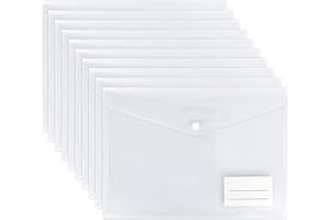 UMRIOX Clear Plastic Wallets - 10 Pack A4 Plastic Folders Document Files Envelope - Popper Wallets with Label Pocket and Snap Button for School Office Homework Travel
