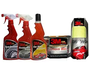 3M Combo of Tyre Dresser, Dashboard Dresser, Cream Wax, Microfiber and Car Shampoo (500 ml)