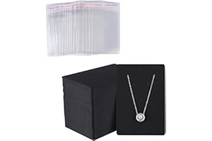 JIHUOO Lot de 100 Cartes de présentation pour Boucles d'oreilles et Colliers - Cartes à Suspendre pour la Vente de Bijoux - Carton avec 100 Sacs adhésifs Transparents - Noir