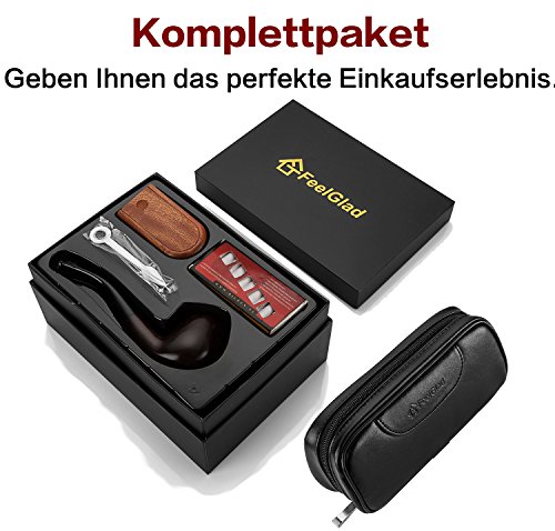 [Update-Version]FeelGlad® Premium Tabakpfeifen-Set Umfassen Ebenholz Pfeife + Pfeife Bag ++10 Pfeifenreinigers+10 Aktivkohlefilter und Schaber (stil 1) - 6
