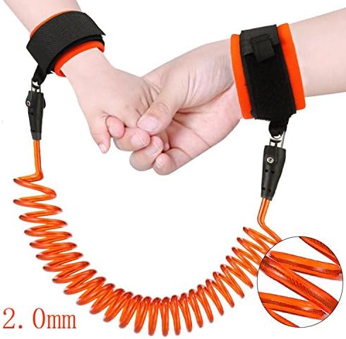 Runtenic Anti-lost Wrist Child Link 2.m / 2.5m Anti Lost Safety Walking Baby Kids Safty with 360° Breathable Velcro Hand Belt Strap Children Toddler Harness, Travelling Helper Walk Harness (2.0M, Orange)