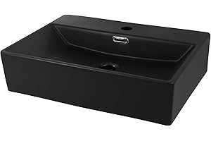 LuxeBath Waschbecken 51,5x36x13 cm, aus Keramik, Schwarz matt, mit Hahnloch, Waschtisch zur Wandmontage oder als Aufsatzwaschbecken, Hängewaschbecken Aufsatzbecken Handwaschbecken Waschschale Becken