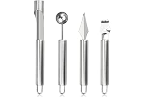 CODIRATO 4 PCS Cuillères à Fruits en Acier Inoxydable Alimentaires Cuillère Boule Melon de Différentes Tailles Couteau à Découper les Fruits Multifonctionnel pour Sculpture Créative de Fruits