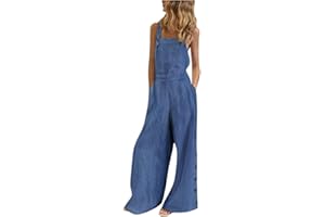 Kobilee Salopette Donna Estiva Overall Cotone Larghe Tuta Intera Lino Casual Jumpsuit Playsuit Oversize Monopezzi e Tutine Pantaloni Larghi Lunga Salopette Curvy Elegante