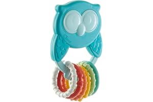 Chicco Sonajero Búho ECO+ Mordedor para Bebés y Niños, 6 Anillos Coloridos, Sonajero Fabricado en Italia con Plástico Reciclado y Bioplástico de Origen Vegetal, Juguetes para Bebés 3-18 Meses
