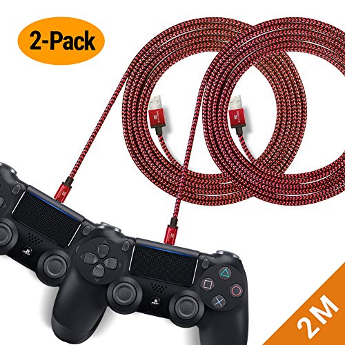 EXINOZ® Cavo di Ricarica Intrecciato 2m per Controller PS4 DualShock e Xbox One | Cavo Carica Joystick PS4 e Xbox della Lunghezza Ideale | Cavo PS4 con Garanzia di Sostituzione di 1 Anno