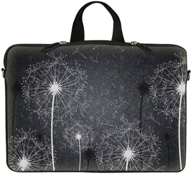 15 15.6 Inch Neoprene Laptop Carrying Case Sleeve Bag w. Hidden Handle &amp; Eyelet (D-Ring) for 15" 15.6" Inch Notebook - Black White Dandelion Design