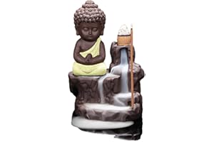 YYW Buddha Handmade Waterfall Backflow Incense Burner,Backflow Incense Burner Incense Holder for Home Office Bedroom Yoga Decoration with 10 Pcs Free Cones (Yellow)