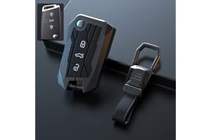ontto Car Key Fob Cover Keyring fit for VW Golf Polo Jetta Touran Tiguan Seat Leon Ibiza Toledo Skoda Rapid Fabia Octavia Superb Accessories Alloy Flip Key Case keychain key Shell key Holder Black B