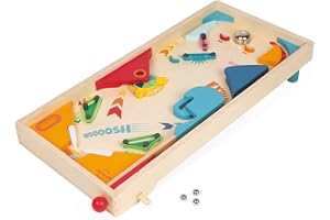 Janod - Retro Wooden Pinball - Children’s Board Game - Game Of Skill - Teaches Strategy and Concentration - Fsc-Certified - Suitable for Ages 5 and Up, J02088, White