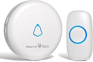 Heart of Tafiti Sonnette sans Fil, Étanche IP55, Portée de Signal Étendue, Kit de Carillon Électronique avec Récepteurs à LED Enfichables pour la Maison, Blanc