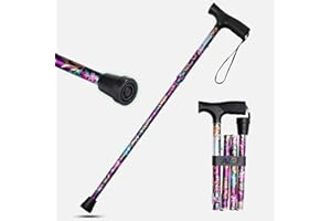 AIZOF® Walking Stick for Men Women, for Elderly Or Disabled, Folding Adjustable Height, Floral Colour Pattern Right,Left Handed Non-Slip Rubber Tip Wrist Strap