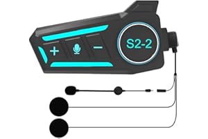 VCOROS Interfono Moto S2_2, Sistema di Comunicazione per 2 Persone Entro 300m,Auricolare Casco Moto,IPX6 Impermeabile,Interfono Casco Supporta le Chiamate Vocali Controllo Della Musica Voce AI Interphone