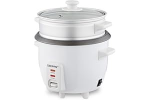 GEEPAS Rice Cooker with Steamer | Keep Warm Function | Automatic Cooking Non-Stick Inner Pot | Make Rice & Steam Healthy Vegetables | Includes Measuring Cup, Spatula & Tempered Lid (0.6L- 300W)