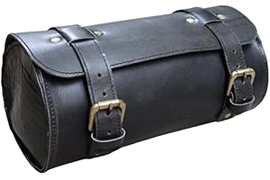 american blue Vintage Genuine Goat Leather Motorcycle Bag 2 Strap Buckle Closure Brown Tool Bag Quick Release Reinforced Handlebar Fork Leather Bike Bag (Urban Pro)