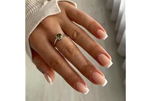 MouYou 24 Stück Press on Nails Kurz,Square Natürlich Nude French White Tip Fake Nails Full Cover Kunstnägel mit Nagelkleber,Eckig Natural Hautfarbe Acryl Künstliche Fingernägel