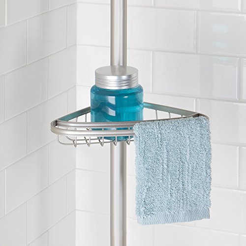 InterDesign York Teleskop Duschregal | mit Handtuchhalter und Haken | hochwertige Duschablage ohne Bohren | vierfacher Duschkorb für mehr Stauraum | Metall mit Satin-Finish - 3