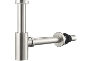 Design Siphon für Waschbecken & Waschtisch, Keymark Messing Syphon Sifon Universal Designsiphon, Bad Flaschensiphon 1 1/4 x 32mm, Geruchverschluss Röhrensiphon, Edelstahl Gebürstet Nickel