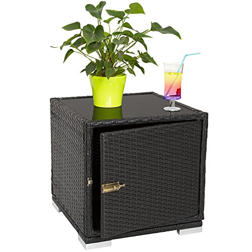 TecTake 2x Aluminium Polyrattan Sonnenliege + Tisch Gartenmöbel Set - schwarz - inkl. 2 Bezugsets + Schutzhülle, Edelstahlschrauben